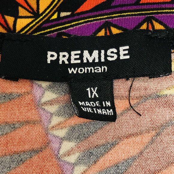 Premise Tunic Top Womens 1X Shark Bite Colorful Orange 3/4 Ruched Sleeve Boho - Picture 9 of 11